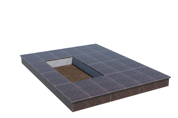 Площадки на могилу в&nbsp;Москве | Площадка с вертикальной (15 см) облицовкой Дымовским гранитом (под цветник)
