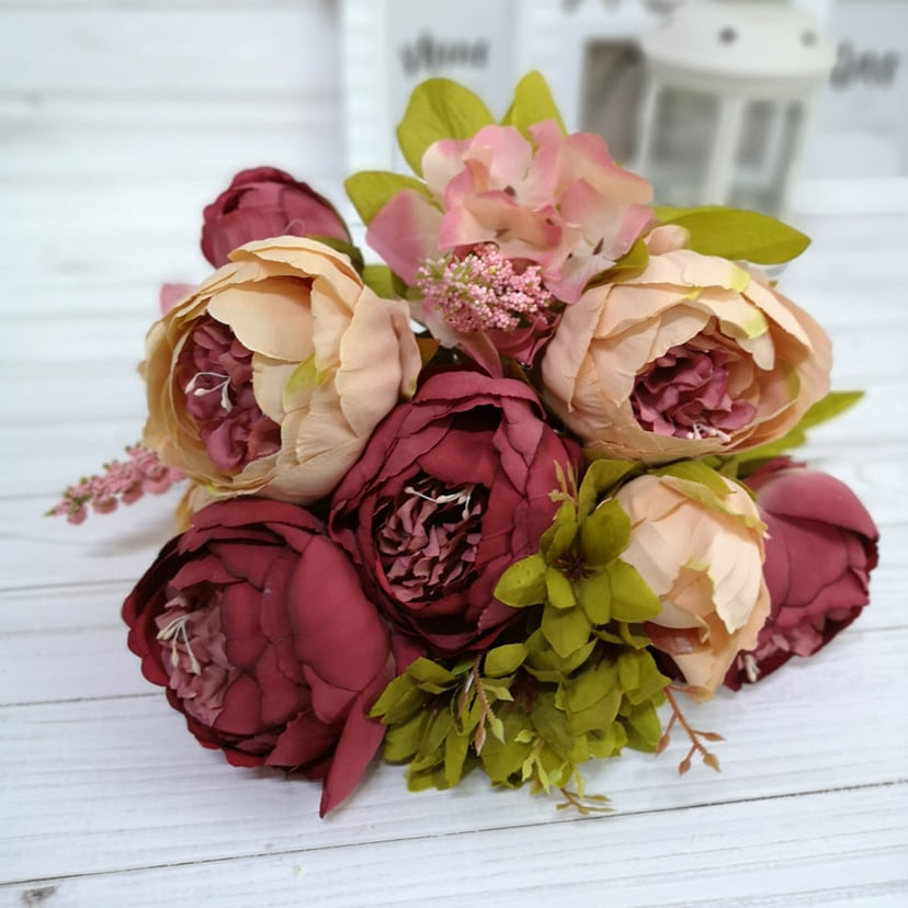 Искусственные цветы в Москве | Цветы искусственные «Пионы», персиково-малиновые, букет