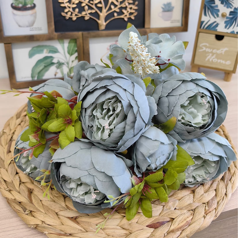 Искусственные цветы в Москве | Цветы искусственные «Пионы», серо-голубые, букет